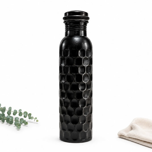 Copper Water Bottle Diamond Antique Black Finish (950ml)