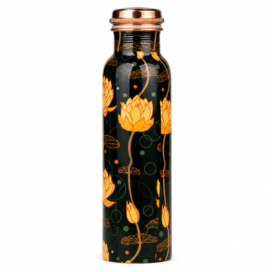 Copper Water Bottle Lotus Print - 950 ML
