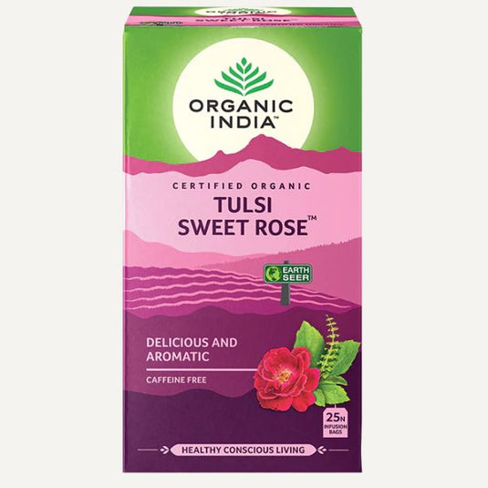 Organic India Tulsi Sweet Rose Tea – Calming & Uplifting Herbal Blend (25 Tea Bags) image 0