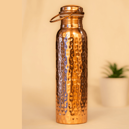 Copper Water Bottle Hammered with Hanger (950ml) image 1