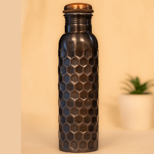 Copper Water Bottle Diamond Antique Black Finish (950ml) image 0