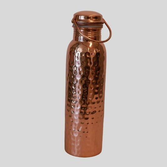Pure Copper Water Bottle 1lt with hanger (Hammered) image 0