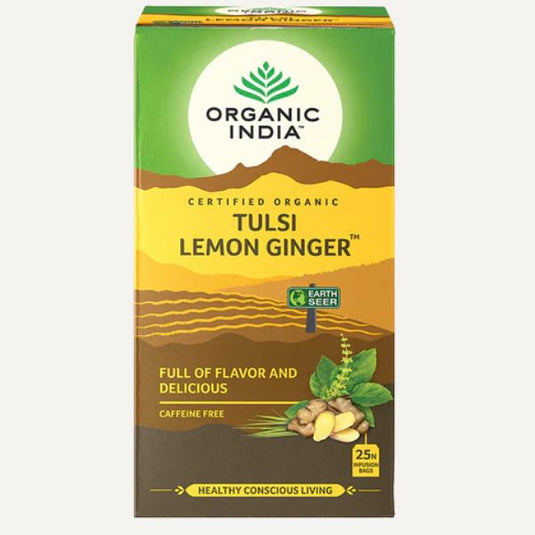 Organic India Tulsi Lemon Ginger Tea – Warming Digestive & Immune Support (25 Tea Bags) image 0