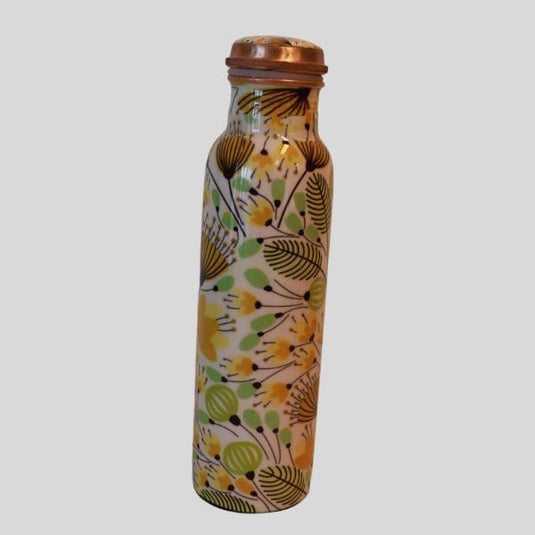 Copper Water Bottle Yellow Floral Print (1 ltr) image 0