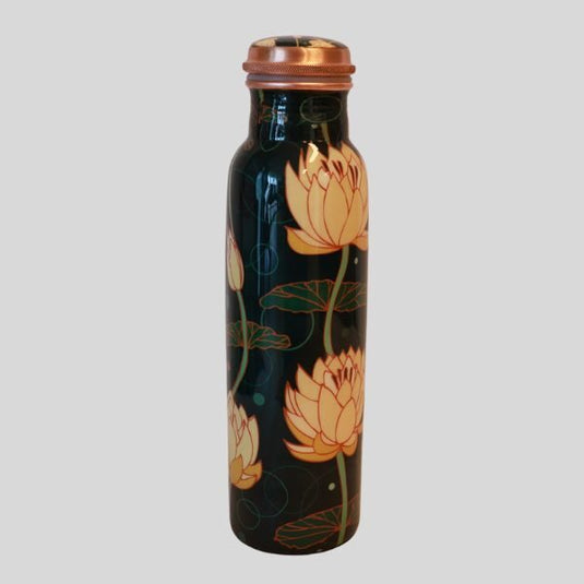 Copper Water Bottle Lotus Print (1 ltr) image 0